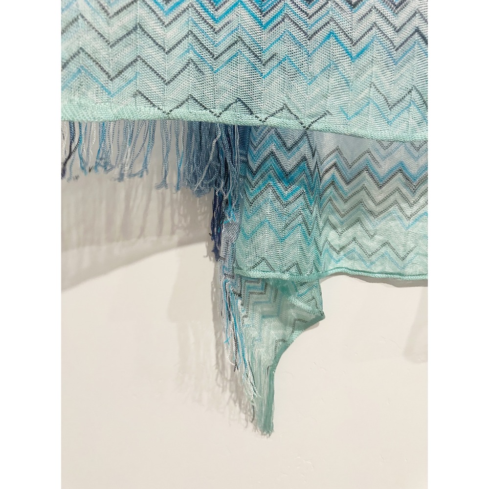 Missoni Blue Zigzag Chevron Knit Fringe Poncho Top - Picture 6 of 9